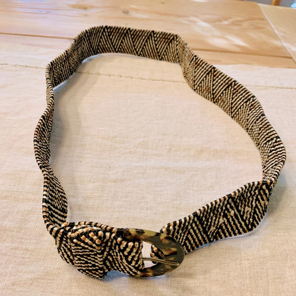Fabric woven womens belt black white orange vintage